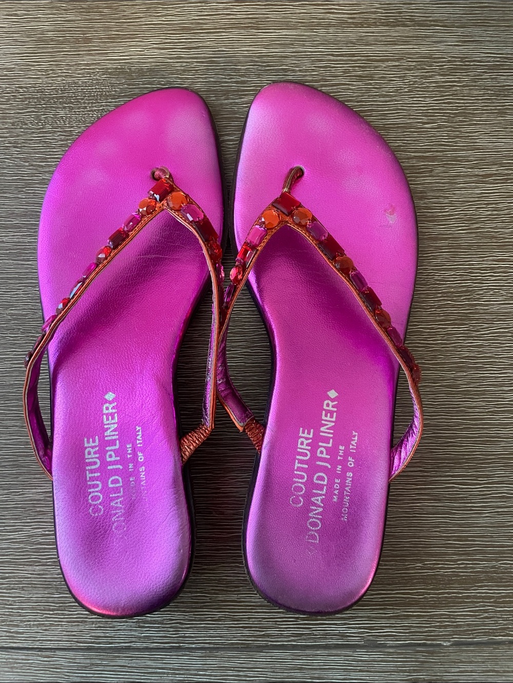 Donald J. Pliner Hot Pink Jeweled Thong Sandals